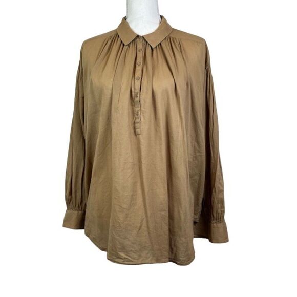 Nili Lotan Miles Blouse in Camel Tan Button Front Collar FOR REPAIR Size Medium - Picture 1 of 15